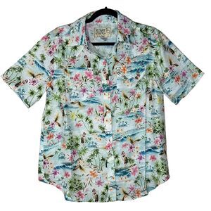 Sandrine Rose Hawaiian Pearl Snap Shirt Multicolored Women Medium NWT Made USA